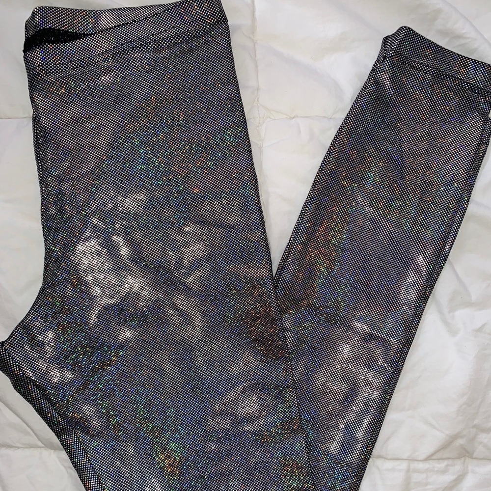 American Apparel shiny glitter leggings silver